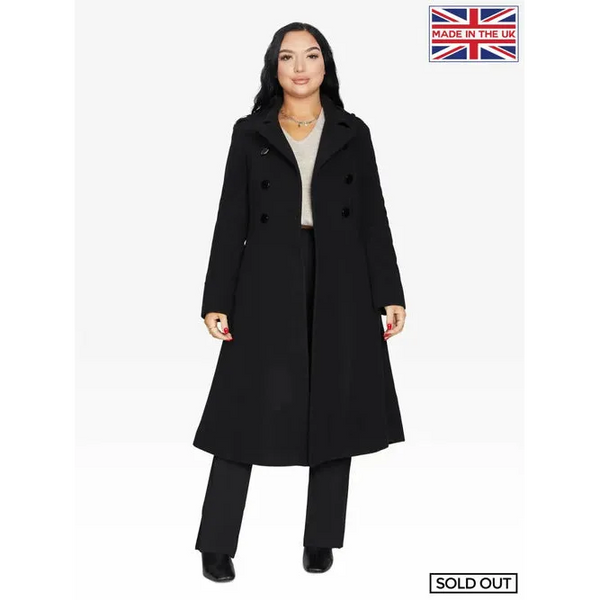 A - Line Double Breasted Coat - UK 12/EU 40/US 8 / Black