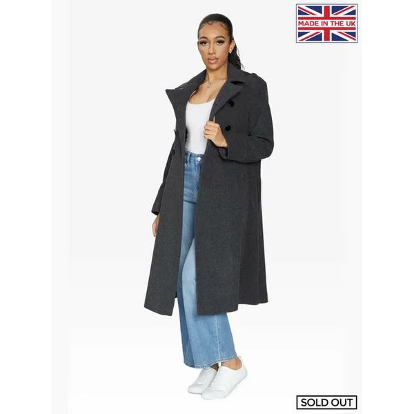 A - Line Double Breasted Coat - UK 20/EU 48/US 16 / Grey