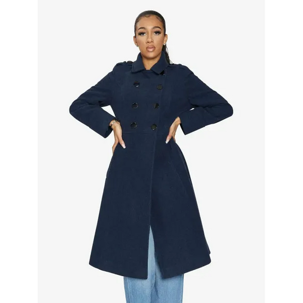 A - Line Double Breasted Coat - UK 8/EU 36/US 4 / Navy