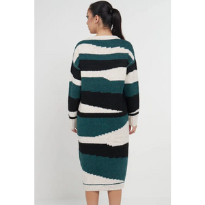 Abstract Striped Jumper Dress In Green - Dresses