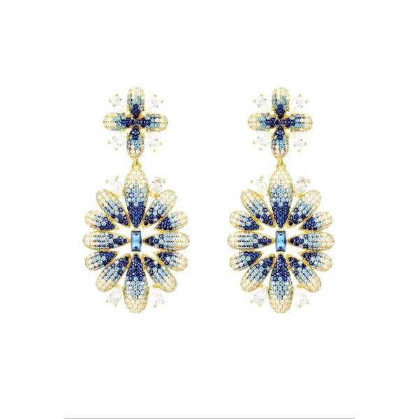 Babylon Flower Drop Earrings Gold Blue - Jewelry & Watches