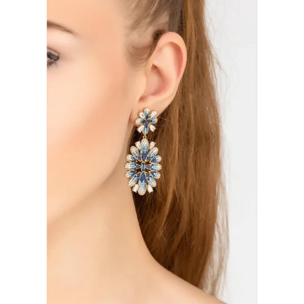 Babylon Flower Drop Earrings Gold Blue - Jewelry & Watches