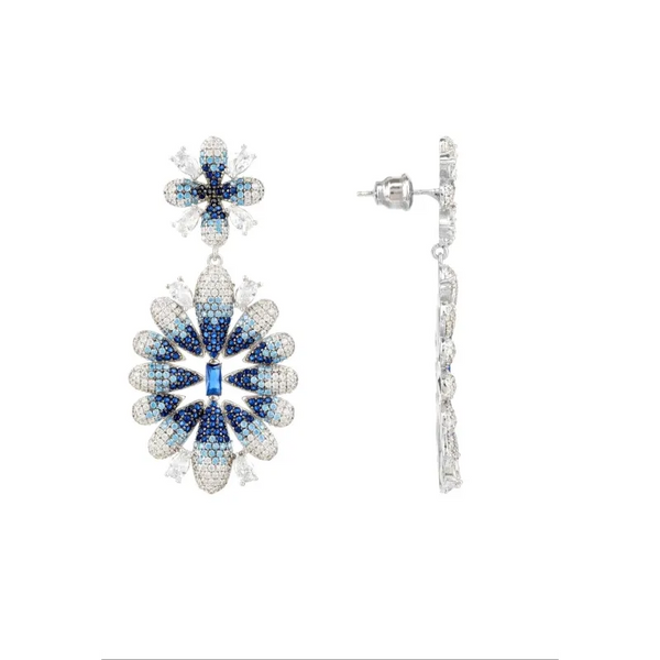 Babylon Ice Blue Gradient Flower Drop Earrings Silver