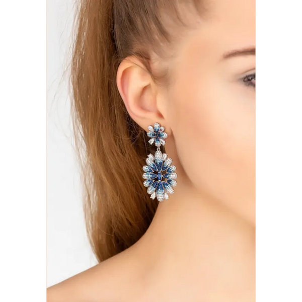 Babylon Ice Blue Gradient Flower Drop Earrings Silver