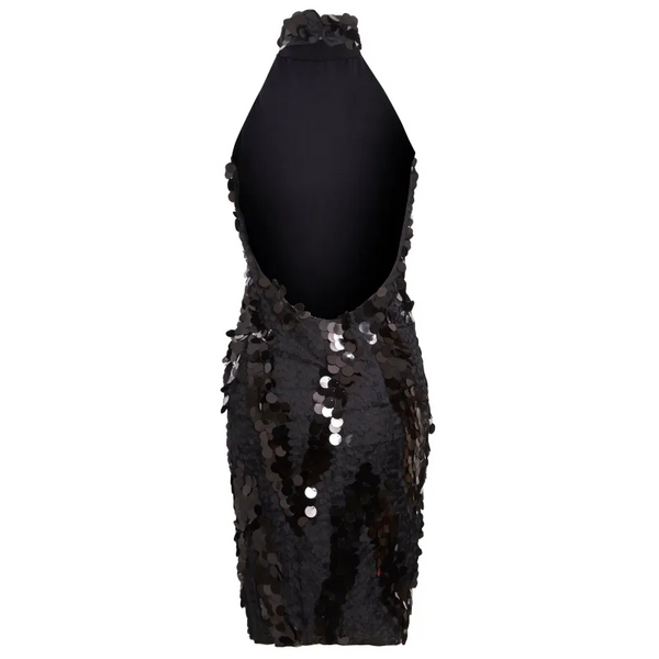 Black Backless Sparkly Dress - Dresses