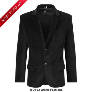 Black Velvet Slim Fit Formal Blazer - Coats & Jackets