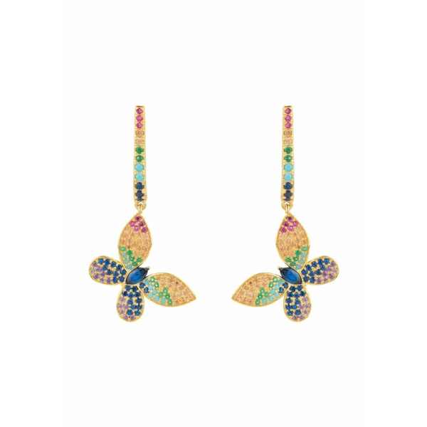 Butterfly Rainbow Multi Coloured Drop Earring Gold