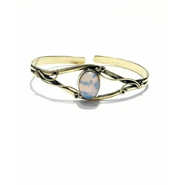 Centre Stone Bangle Bracelet - Light Blue - Jewelry &