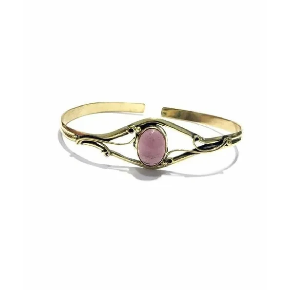 Centre Stone Bangle Bracelet - Pink - Jewelry & Watches