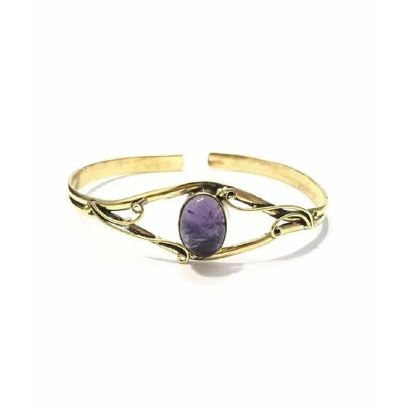 Centre Stone Bangle Bracelet - Purple - Jewelry & Watches