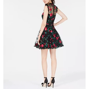 City Studios Juniors’ Floral- Embroidered Illusion Dress -