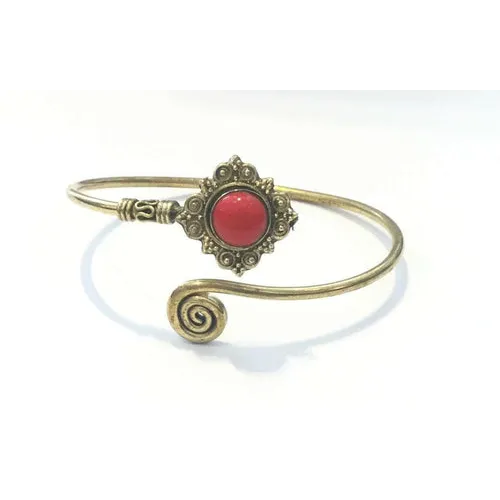 Curled Stone Bracelet - Gold & Red