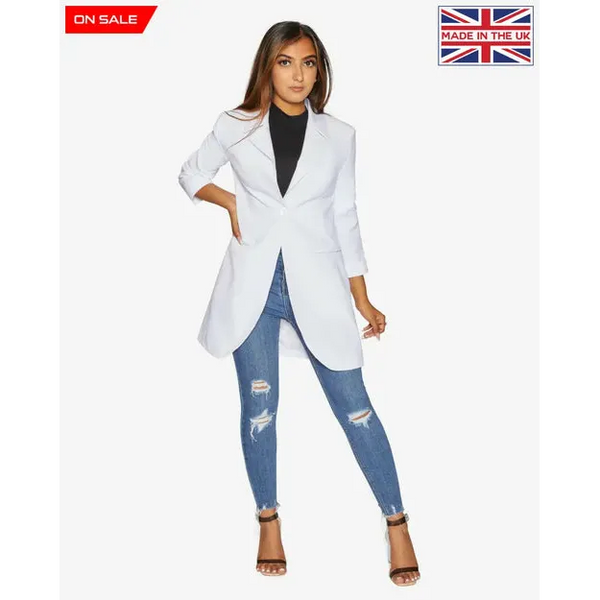 Curved Hem Longline Blazer - UK 10/EU 38/US 6 / White -