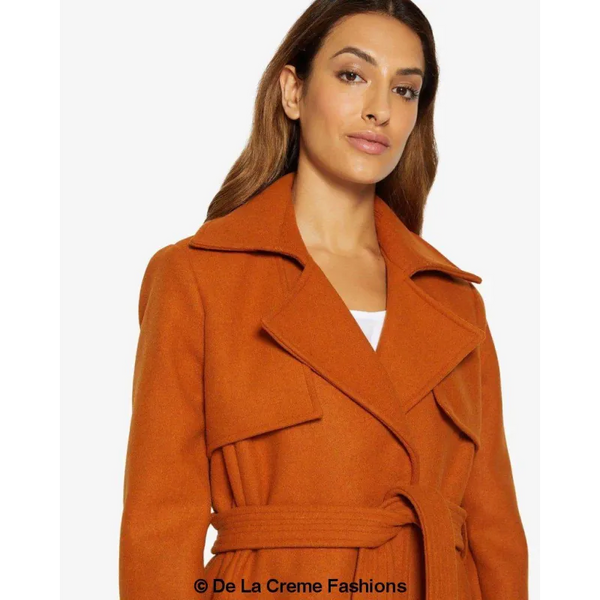 Dina Lapel Collar Duster Coat With Belt - Coats & Jackets