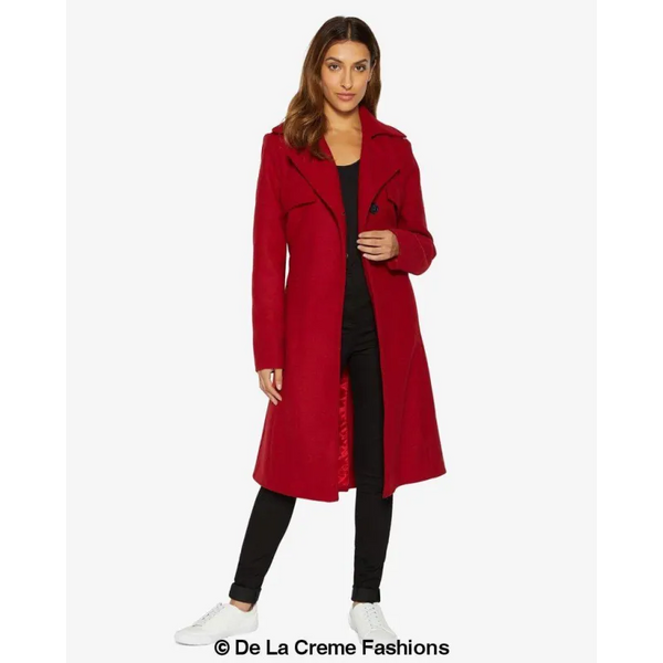 Dina Lapel Collar Duster Coat With Belt - Coats & Jackets