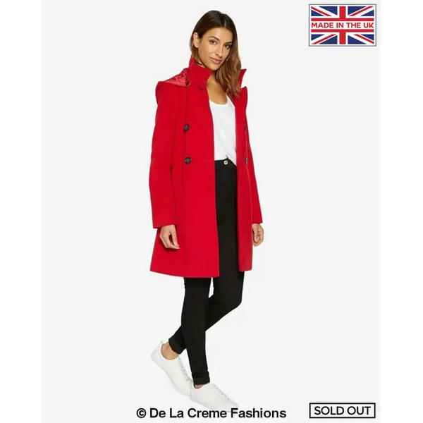 Double Breasted Hooded Coat - UK 12/EU 40/US 8 / Red Coats