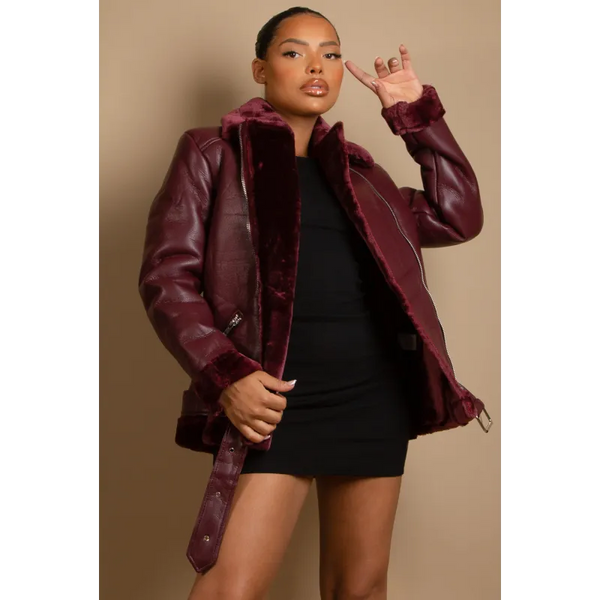 Faux Fur Collar Aviator Jacket - Coats & Jackets