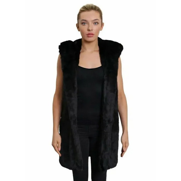 Faux Fur Hooded Gilet - UK 10/EU 38/US 6 / Black - Coats &