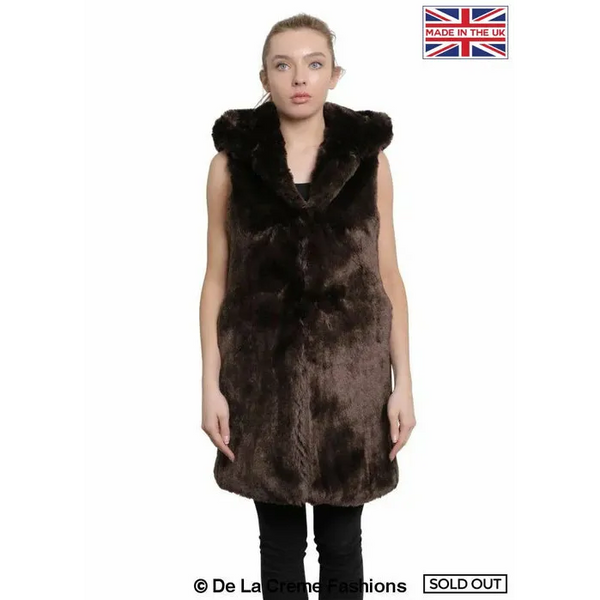 Faux Fur Hooded Gilet - UK 18/EU 46/US 14 / Brown - Coats &