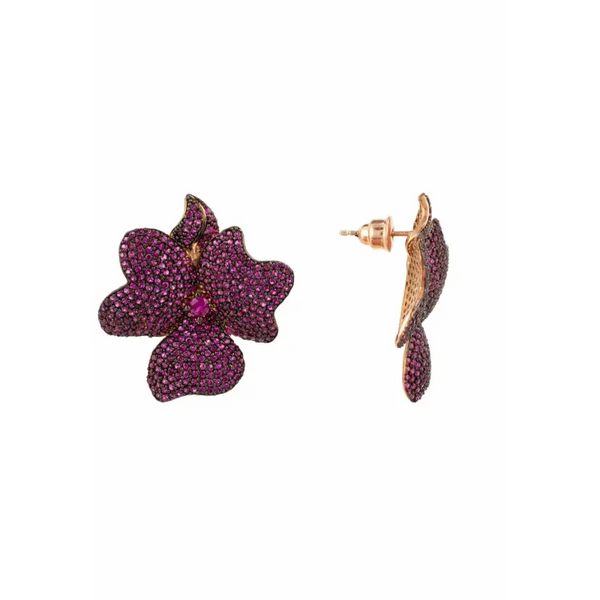 Flower Large Stud Earrings Ruby Rose Gold