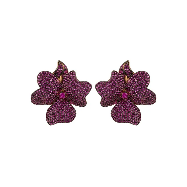 Flower Large Stud Earrings Ruby Rose Gold