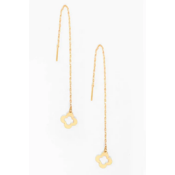 Gold Thread Through Earrings - Clover