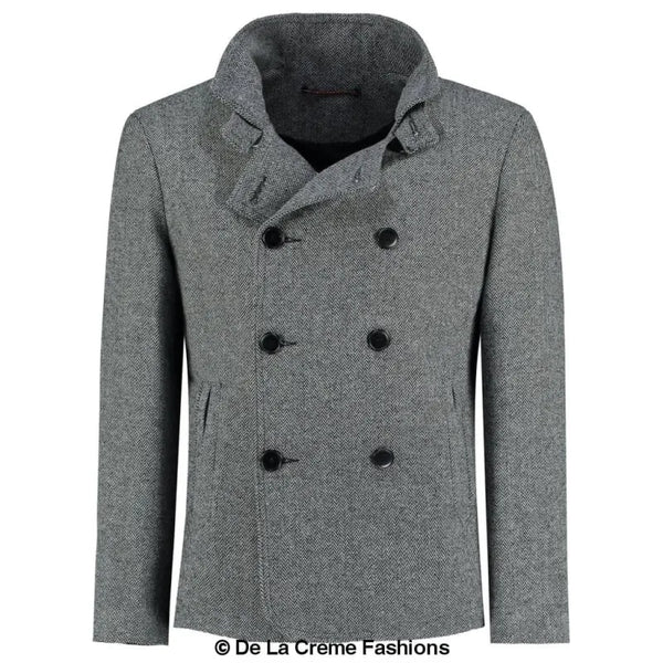 Herringbone Tweed Blend Short Reefer Coat - Coats & Jackets