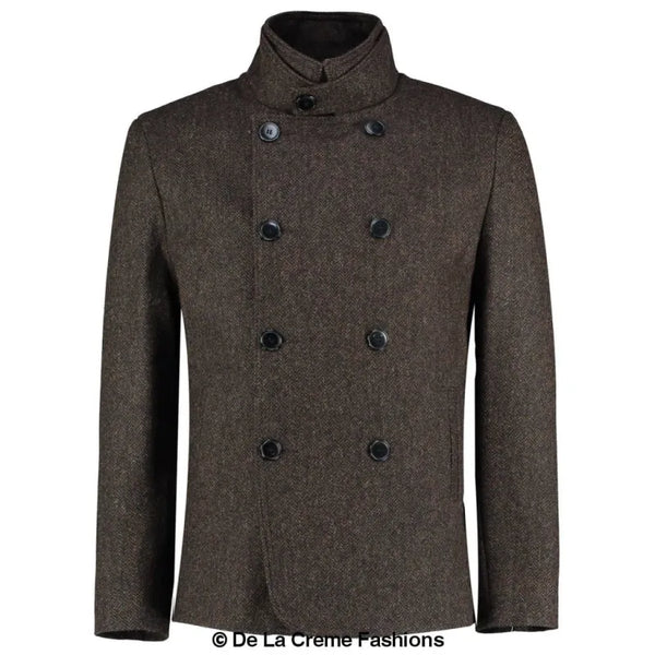 Herringbone Tweed Blend Short Reefer Coat - Coats & Jackets