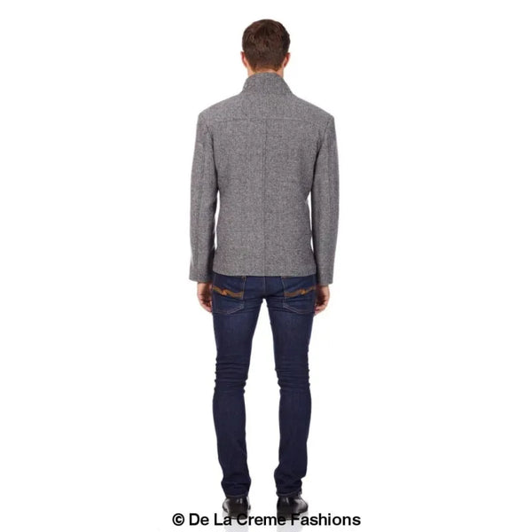 Herringbone Tweed Blend Short Reefer Coat - Coats & Jackets