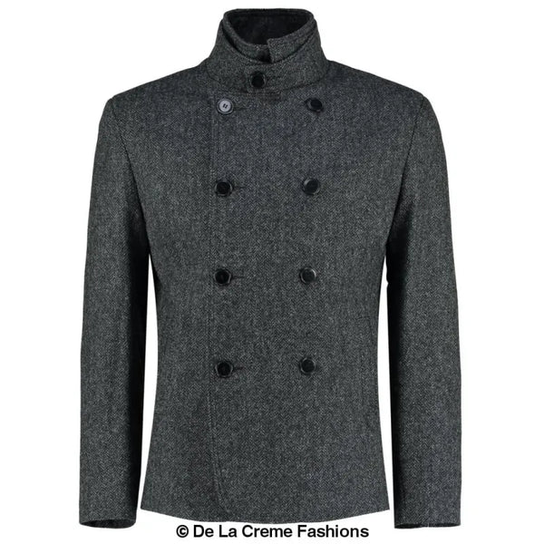 Herringbone Tweed Blend Short Reefer Coat - Coats & Jackets