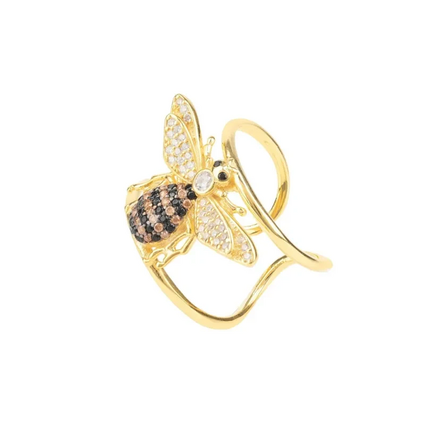 Honey Bee Cocktail Ring Adjustable Gold - Jewelry & Watches