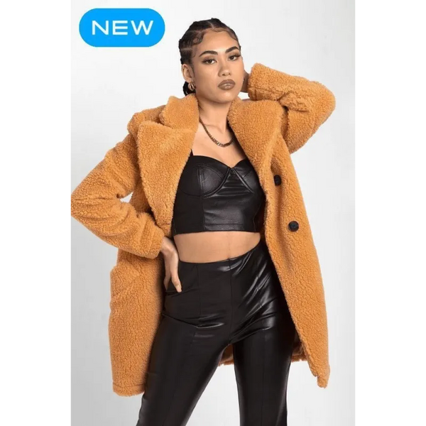 Janine Double Breasted Borg Teddy Coat - Coats & Jackets