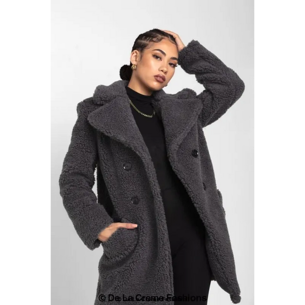 Janine Double Breasted Borg Teddy Coat - Coats & Jackets