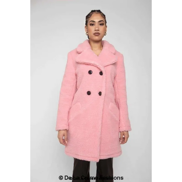 Janine Double Breasted Borg Teddy Coat - Coats & Jackets