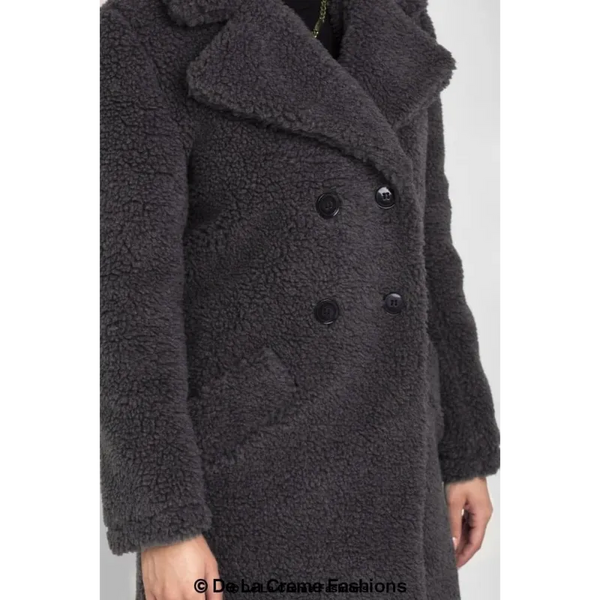 Janine Double Breasted Borg Teddy Coat - Coats & Jackets