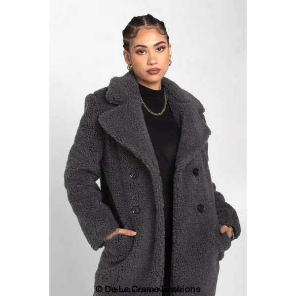 Janine Double Breasted Borg Teddy Coat - Coats & Jackets