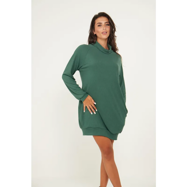 Jumper Dress With Roll Neck And Pockets In Green - Dresses