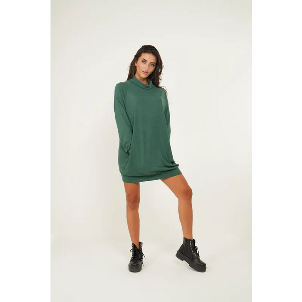 Jumper Dress With Roll Neck And Pockets In Green - Dresses