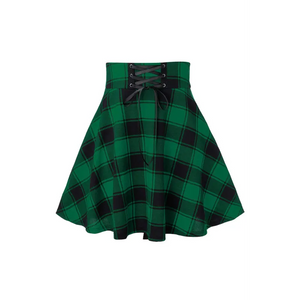 Ladies Casual Fashion A-Type Plaid Print Skirt - Green