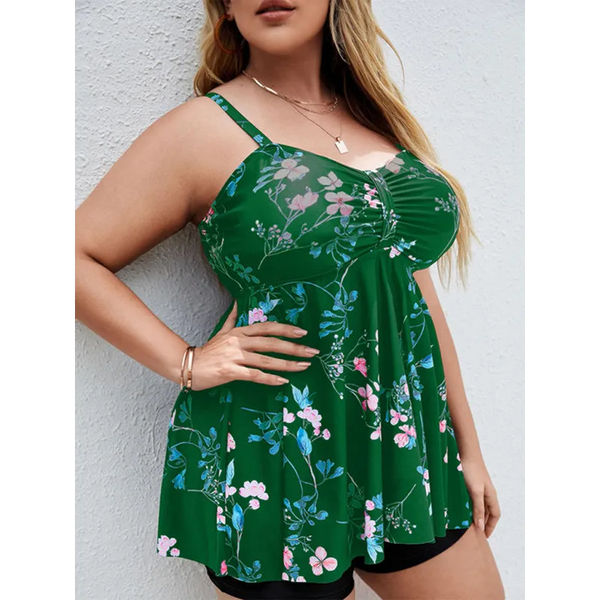 Ladies Plus Size - Printed Split Boxer Top - Green / L