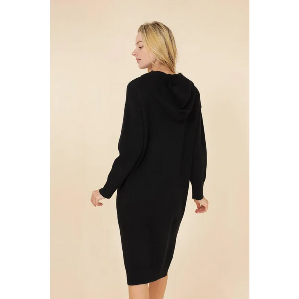 Longline Hooded Jumper Dress In Black - Dresses