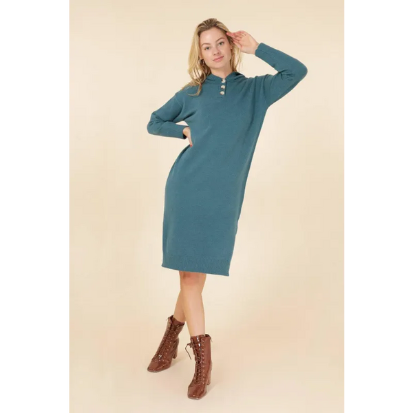 Longline Hooded Jumper Dress In Jade Green - Dresses