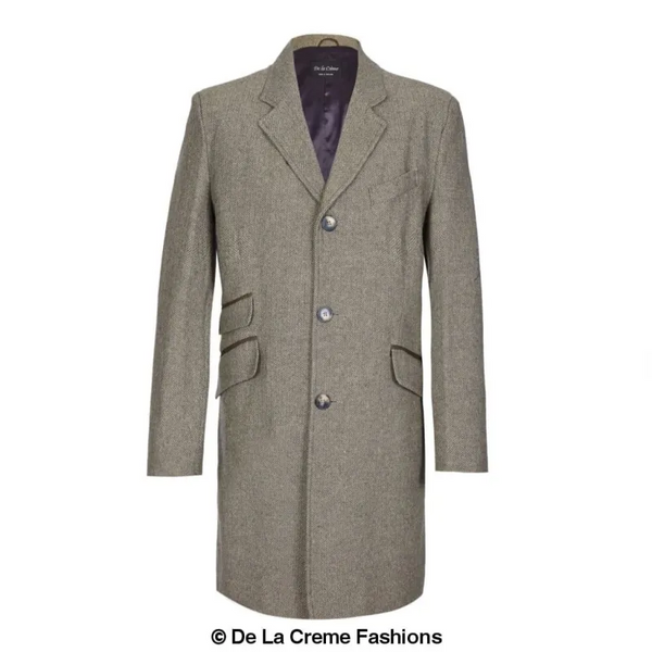 Mens Wool Blend Herringbone Design Coat - Coats & Jackets