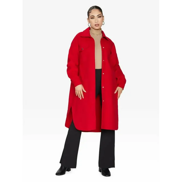 Oversized Longline Shacket - One Size (Fits UK 8 14) / Red