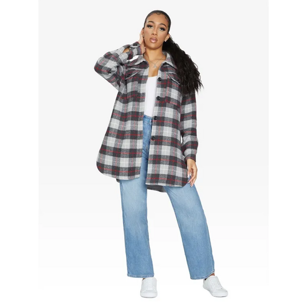 Oversized Nova Check Wool Blend Shacket - Coats & Jackets