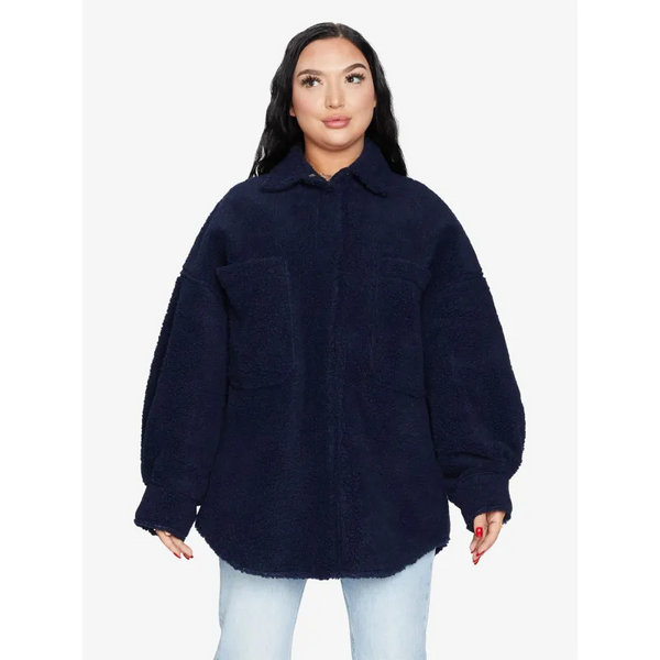 Oversized Patch Pocket Borg Teddy Shacket - Coats & Jackets