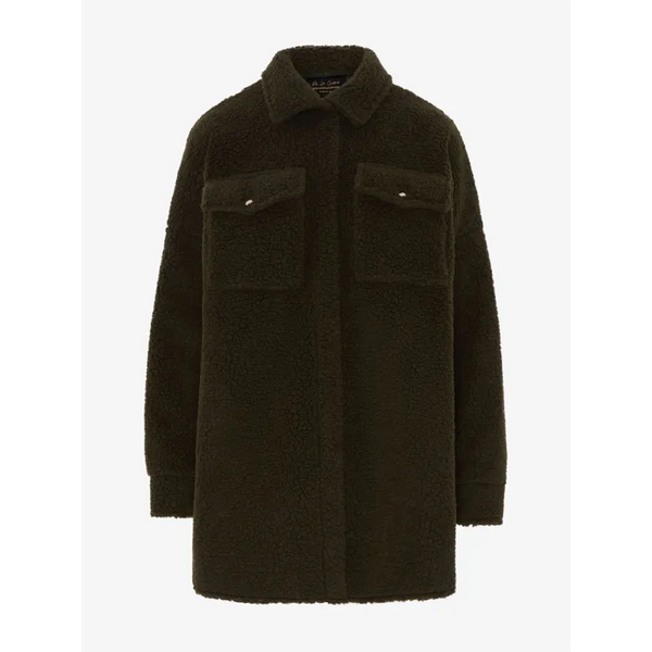 Oversized Stud Button Borg Teddy Shacket - Coats & Jackets