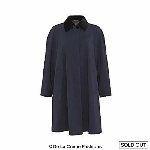 Oversized Velvet Trim Lightweight Swing Coat - 10 FITS UK