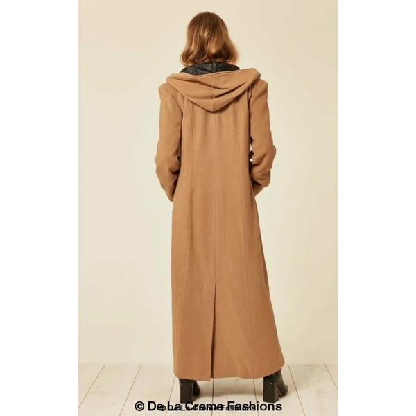 Oversized Wool Blend Hooded Long Coat - Coats & Jackets