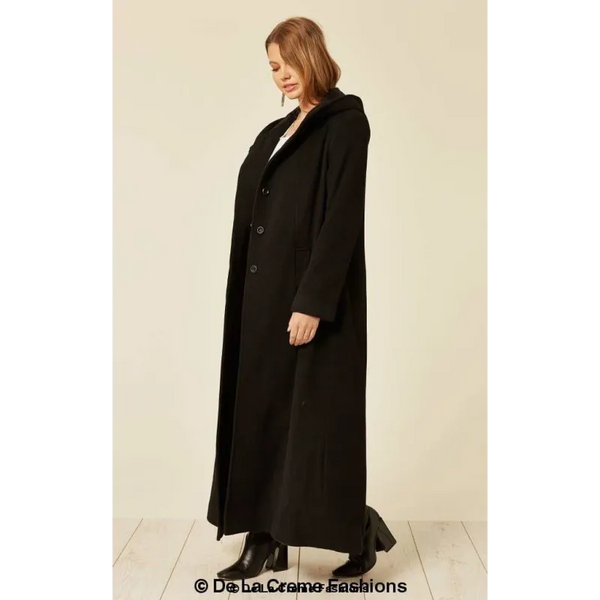 Oversized Wool Blend Hooded Long Coat - Coats & Jackets